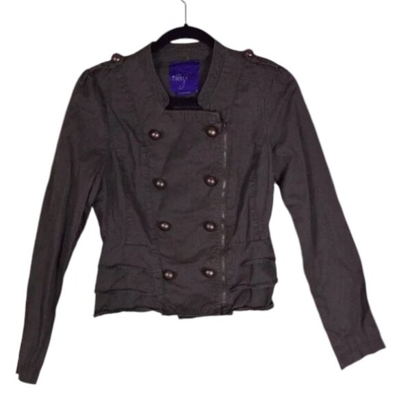 Miley Cyrus Max Azria Junior's Cotton Olive Green Zip Up Military Jacket Size M - Picture 1 of 9